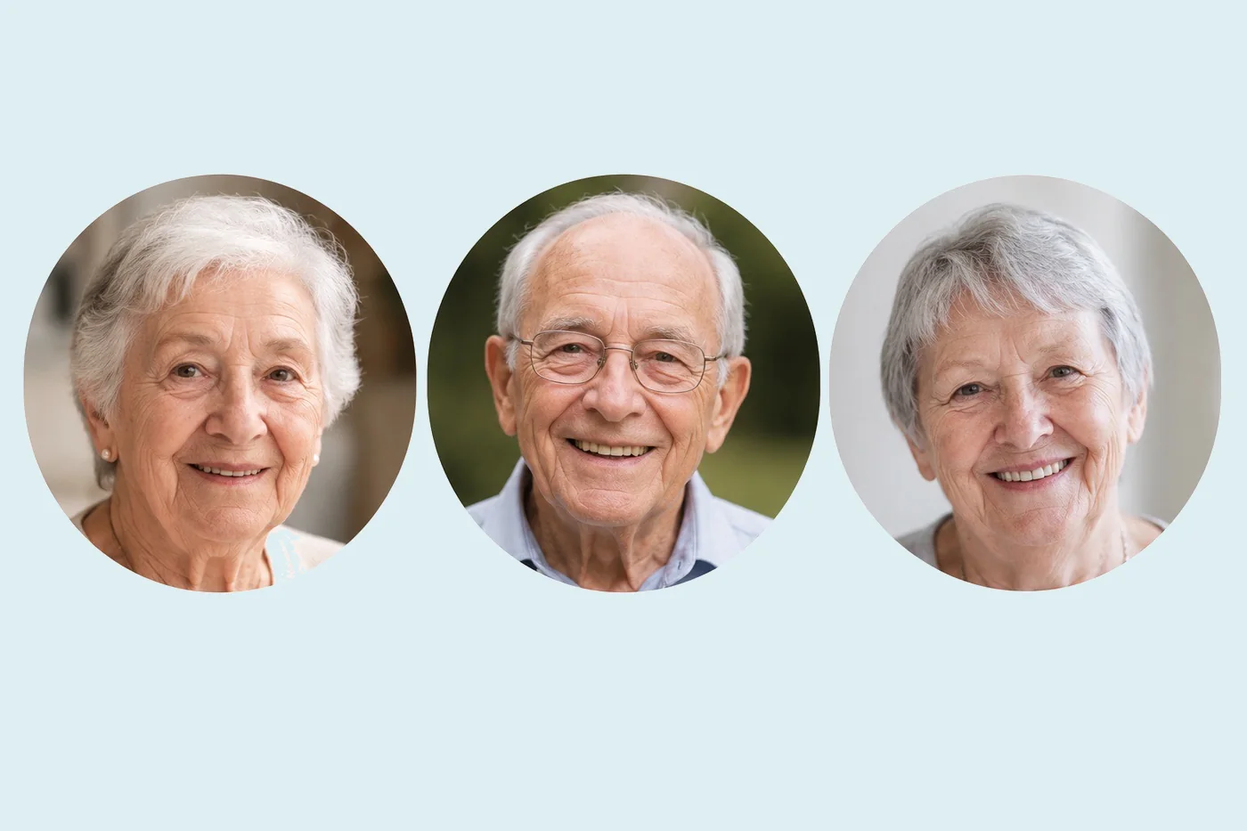 Trois portraits souriants de personnes aînées